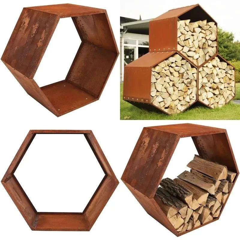 30 Inch Hexagonal Steel Honeycomb Eco Friendly Multi Function Space Saving Firewood Stand