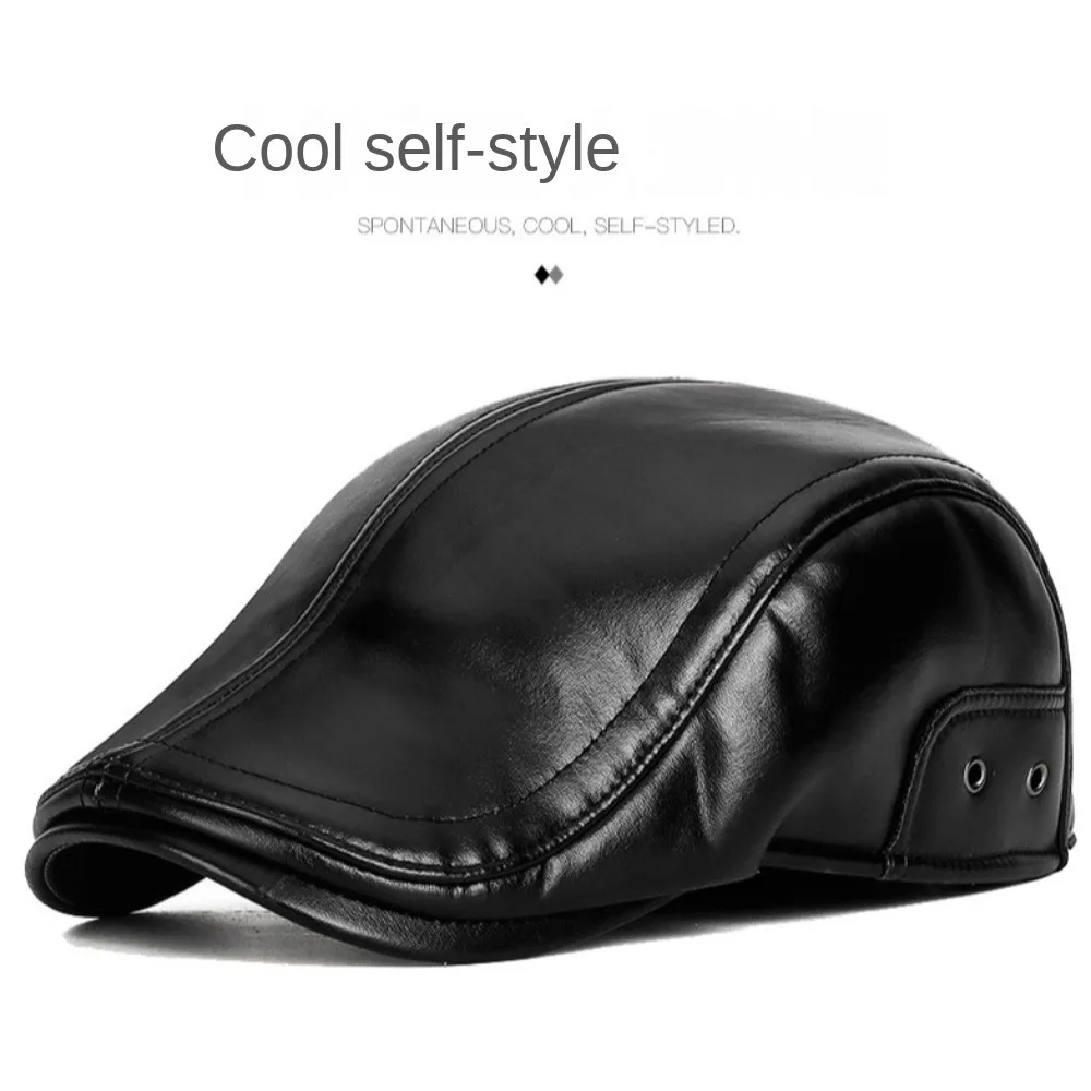 بولي Leather الجلود منتصف العمر المسنين بطة اللسان قبعة خمر قصيرة حافة شقة قناع قبعة الباردة برهان الدفء منحني الحواف قبعة