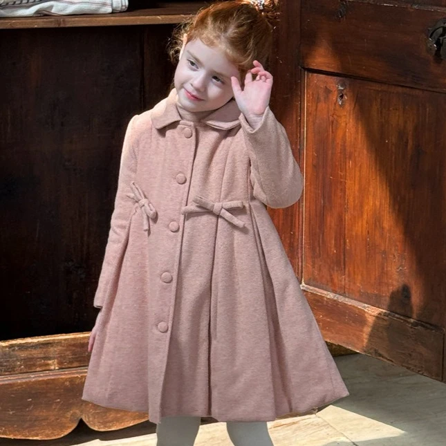 

Girls Coat 2025 Autumn and Winter New Children's Clothing Korean Wind Girl Baby Waist Big Skirt Skirt Woolen Woolen Coat
