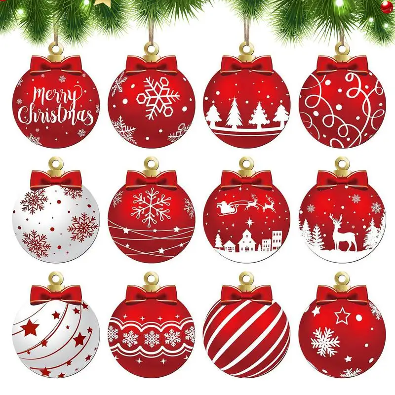크리스마스 트리 공 장식 눈송이 디자인 겨울 장식, 12X 레드 화이트 크리스마스 공 장식, 휴일