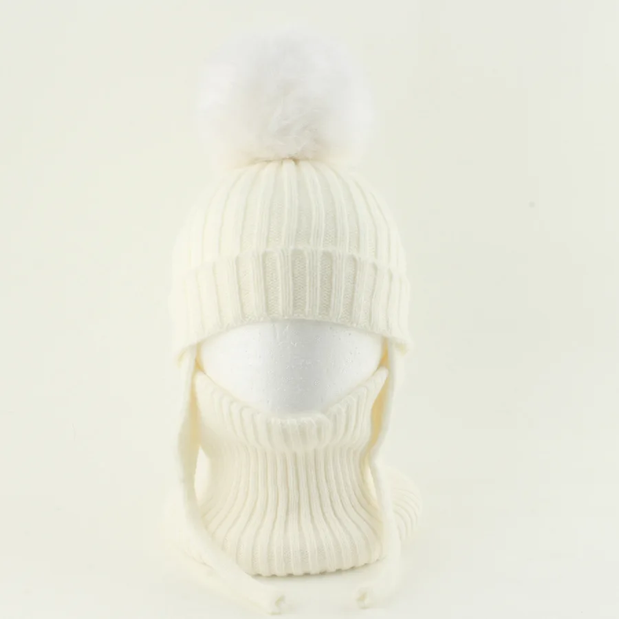 Head Cap Hugger Toque Stocking Watch Children Autumn Winter Fur Knitted Hat Scarf Set Warm ear-protecting Baby 2M59