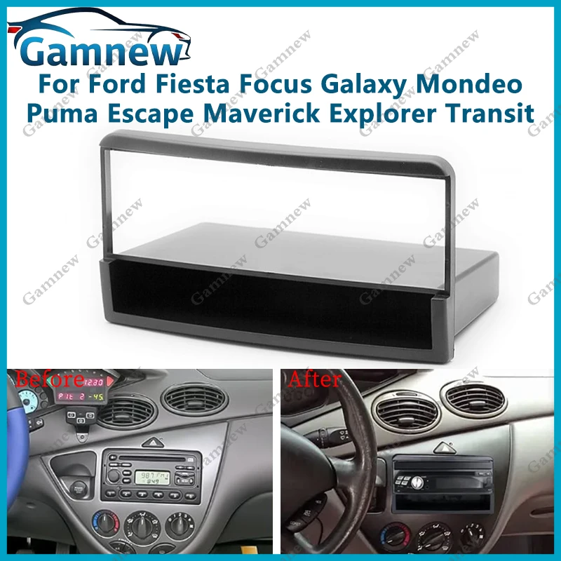 1 din rádio do carro fáscia para ford fiesta foco galaxy mondeo puma escape maverick dvd quadro moldura painel instalação traço kit