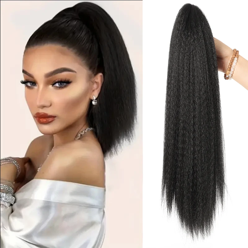 Yaki women's claw clip hair extensions straight hair extensions ponytail braids fluffy and thick synthetic ponytail braids e