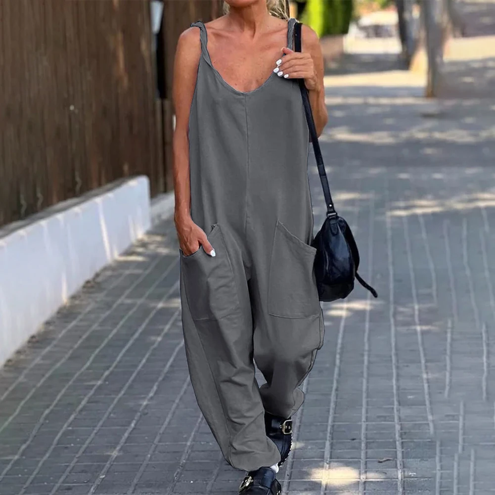ファッションジャンプスーツ女性ロンパース女性ダンガリーレディースルーズオーバーオールオーバーサイズプレイスーツロンパース無地春