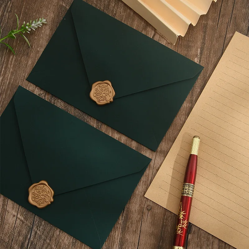 20pcs 200g Thickened Dark Green High-End Artistic Envelopes - Wedding Invitation Greeting Card Couple Letter Wax Seal