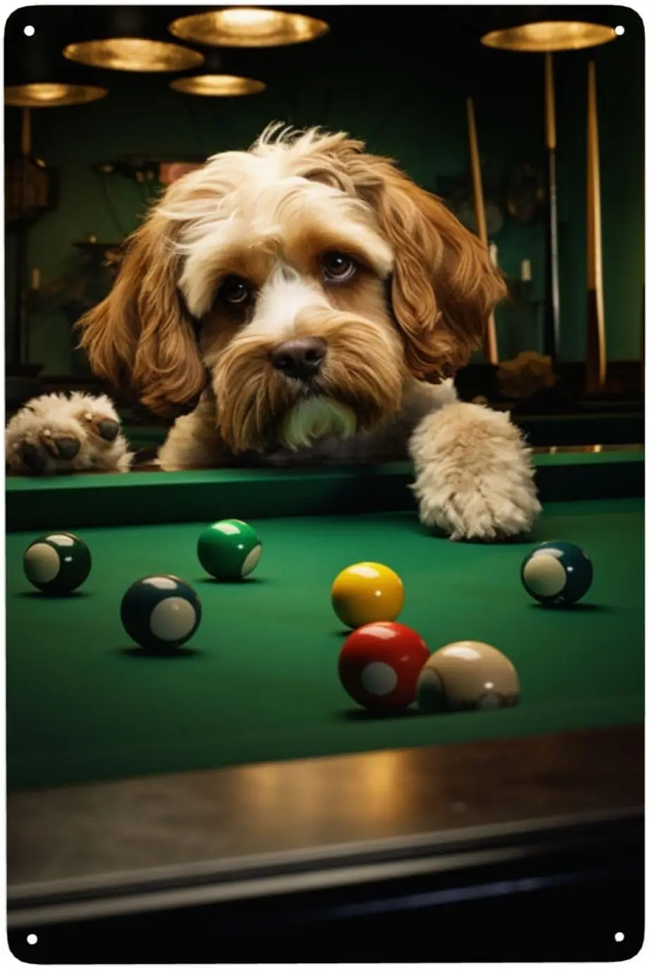 Snooker Savvy Pup Metal Tin Sign Charming Wall Decor for Pool hall,game Rooms,Bars,pubs,Whimsical Home Decor Wall Art Retro sign