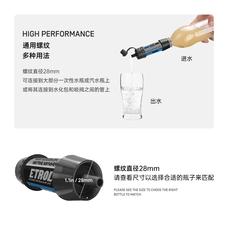 Filtro dell'acqua da esterno per campeggio ed escursionismo