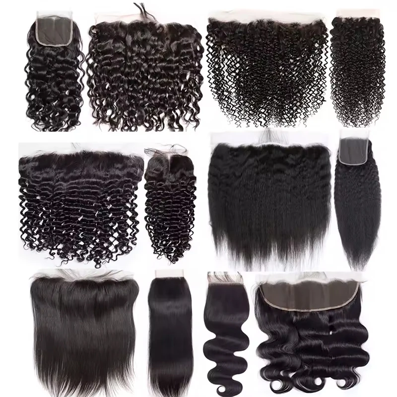 13x4 Transparent Lace Frontal Pre Plucked Straight Body Loose Water Deep Curly 4x4 Lace Closure Remy Human Hair 8-20 Inch