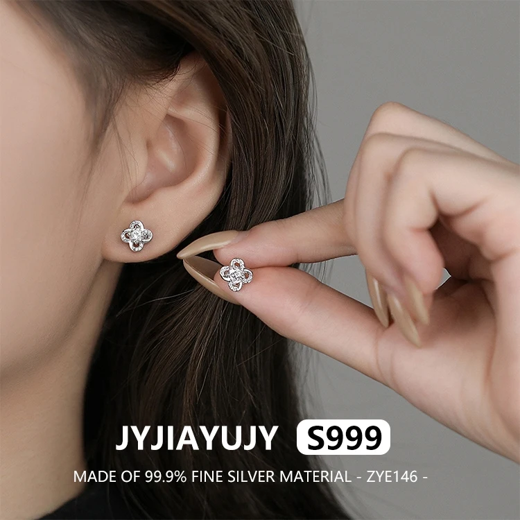 

JYJIAYUJY 100% цельно оригинальные изысканные серебряные серьги-гвоздики S999, комплект четырехлистного клевера с цирконием, модный женский подарок ZYE146