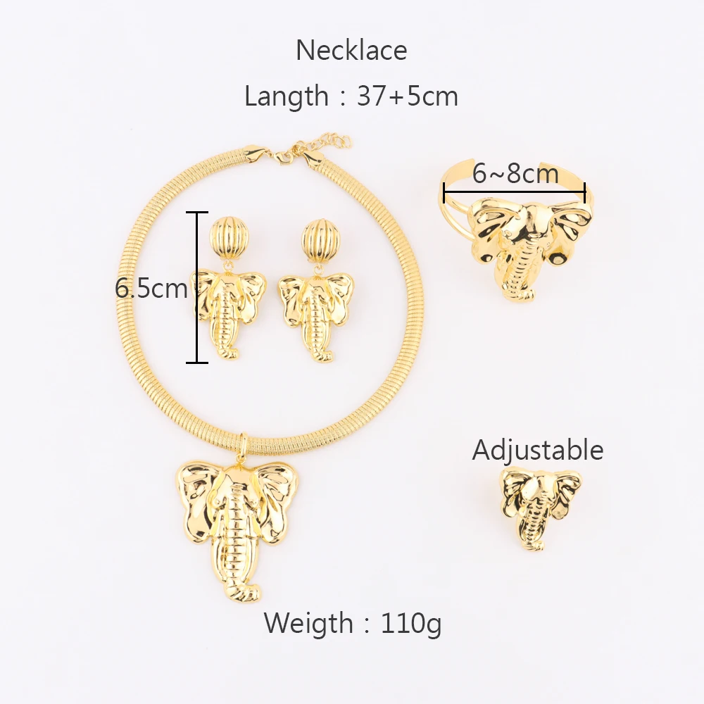 YM Gilding Elephant 4pcs Jewelry Sets for Women Luxury Necklace Earrings Bangle Ring Fashion Accessories for Wedding Party Gift