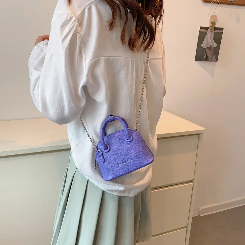 Solid color Mini Leather Crossbody Shell Bags with Short Handle for Women 2022 Fashion Tote Brand Chain Female Shoulder Handbags