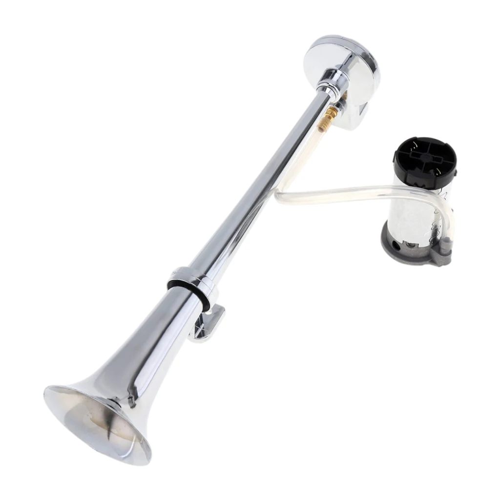 Complete 12V 150db Air Horn Kit Chrome Zinc Single Trumpet with Mounting Hardware for Vehicle Car Boat SUV