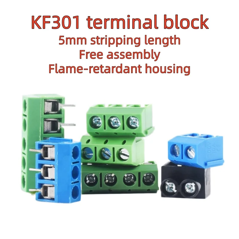 10pcs KF301-2P 3P Splicing, screw type PCB spacing 5.0 connector terminals, terminal kf301 Red, blue, green, black