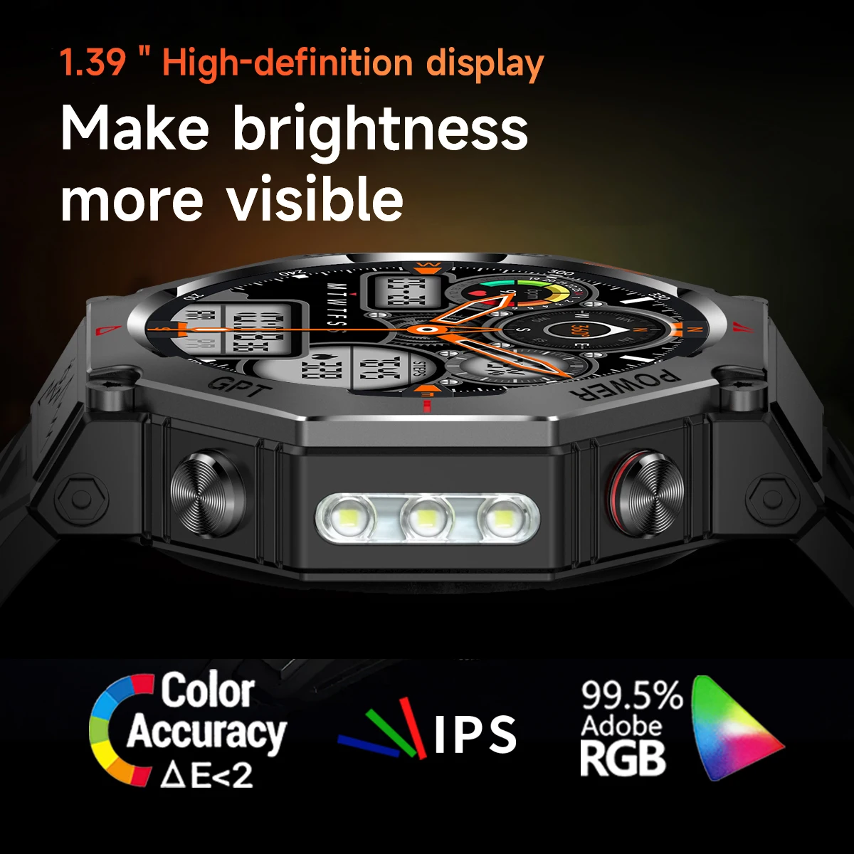Rainbuvvy KC91 GPS Smart Watch AI GPT 1.39 Inch Display Supports GLONASS BDS Galileo NAVIC QZSS 3ATM Waterproof Smartwatch