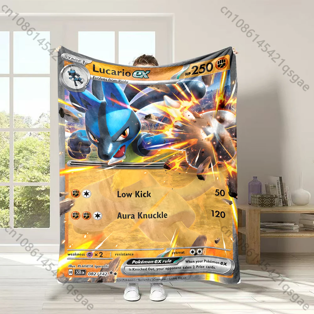 Pokémon Cards Lucario Blanket Warm Soft Fluffy Throw King Size Luxury Throw Kid Adult Sofa Bed Blanket Cover Travel Throw Gifts