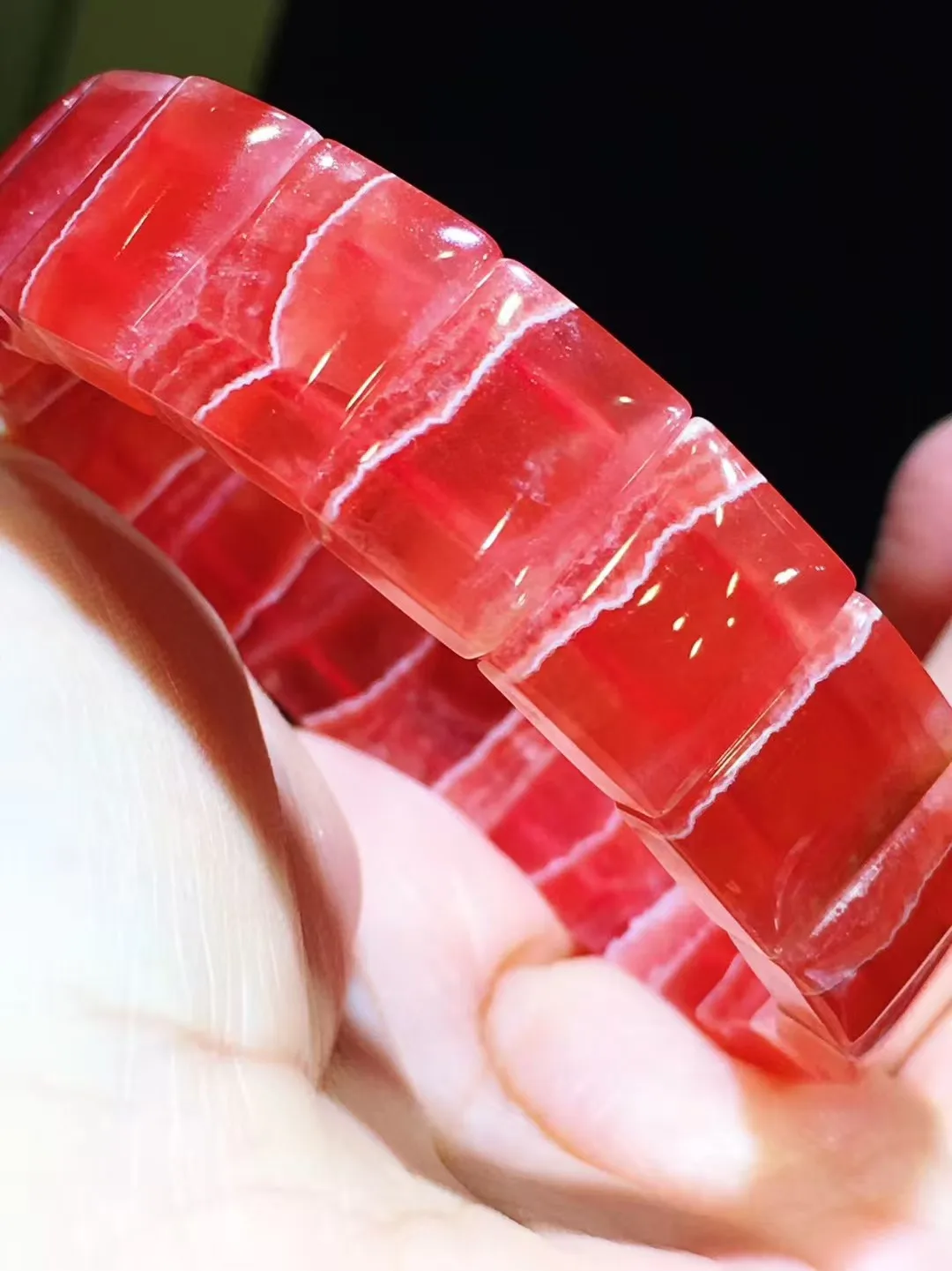 Natural Red Rose Rhodochrosite Beads Bracelet Jewelry Gift Rectangle Women Men 14.3x11.3x7mm Rose Rhodochrosite Bangle AAAAAA
