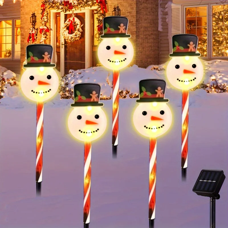5pcs Set Solar-Powered Christmas Snowman Lights with Clear Tubes, 8 Lighting Modes - Ideal for  Chritsmas Party Decorations