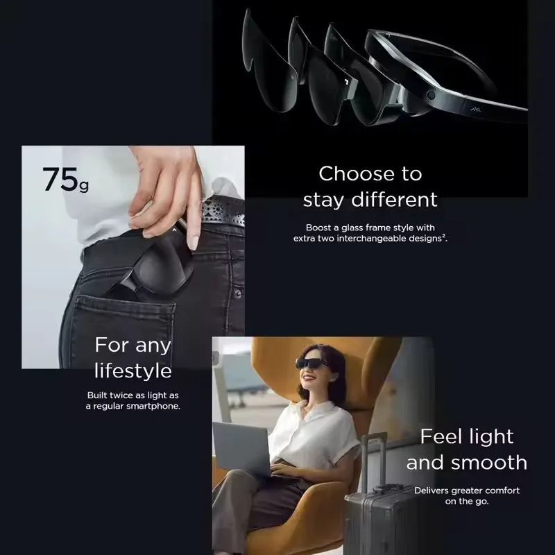نظارات TCL Rayneo NXTWEAR AIR الذكية AR (الإصدار الخارجي) شاشة 3DOF HD Micro-OLED لألعاب PS4 والتلفزيون المحمول للسينما الخاصة