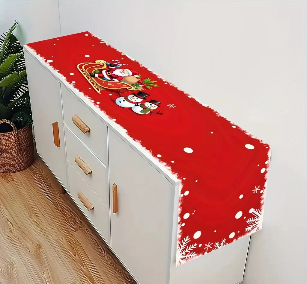 Santa Sleigh Snowman Table Runner, Durable & Practical, Family Dinner Festive Atmosphere Table Runner