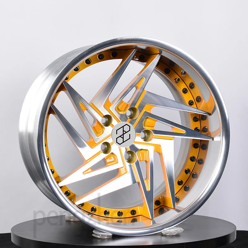 

Custom High Quality Deep Dish Polished Gold Lips 2 Piece Forged Wheel 5x112 Rim for Car