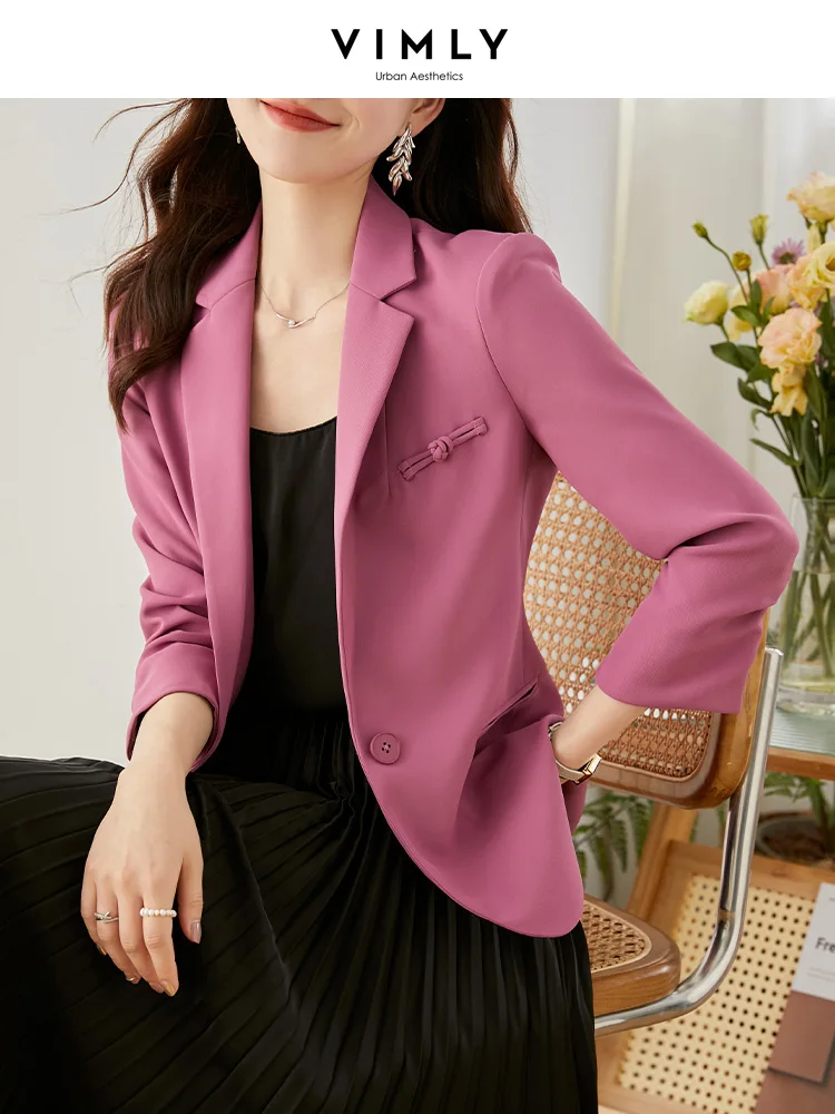 Vimly Blazers Suit Jackets Coat White Women Elegant Office Lady Slim Buckle Design Spring 2023 New Korean Women Clothing V7883