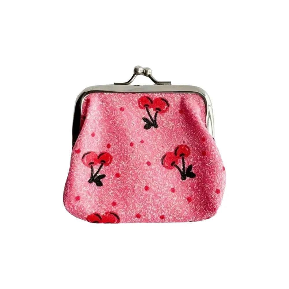 Fruit Pattern Coin Purse Hasp Closure Strawberry Cherry Print Cosmetic Bag Small Multifunctional Lipstick Pouch for Girls
