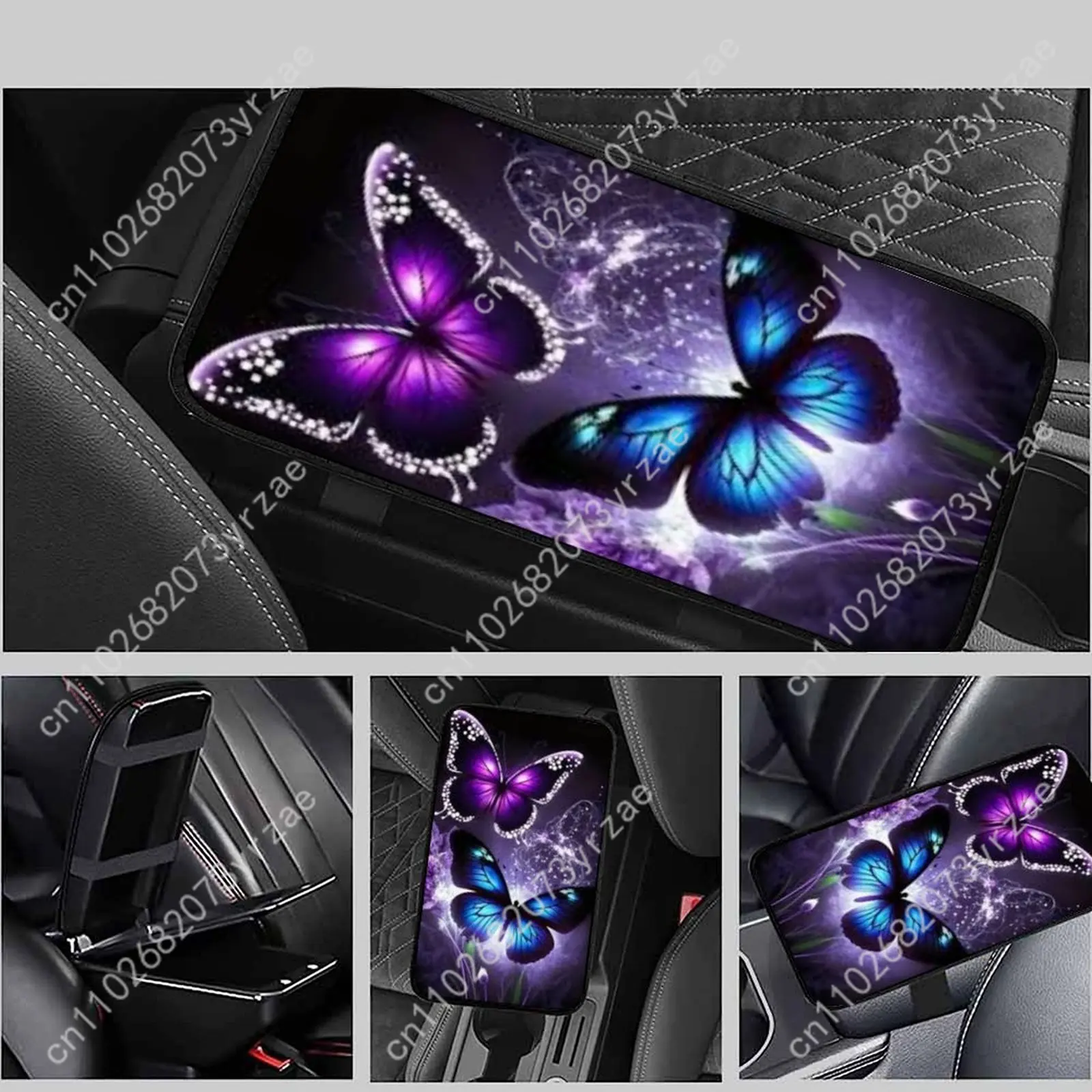 

Butterfly Floral Universal Car Armrest Cushion High Quality Non-Slip Car Armrest Cover Elastic Straps Car Interior Accessories