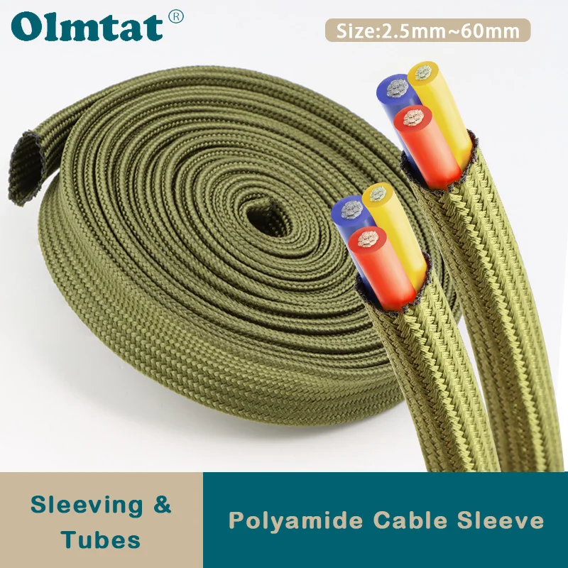 

High Density Nylon Braided Insulated Sleeve Army Green 2.5mm - 60mm 1~30m New Arrive Wire Protection Polyamide Expandable Sheath