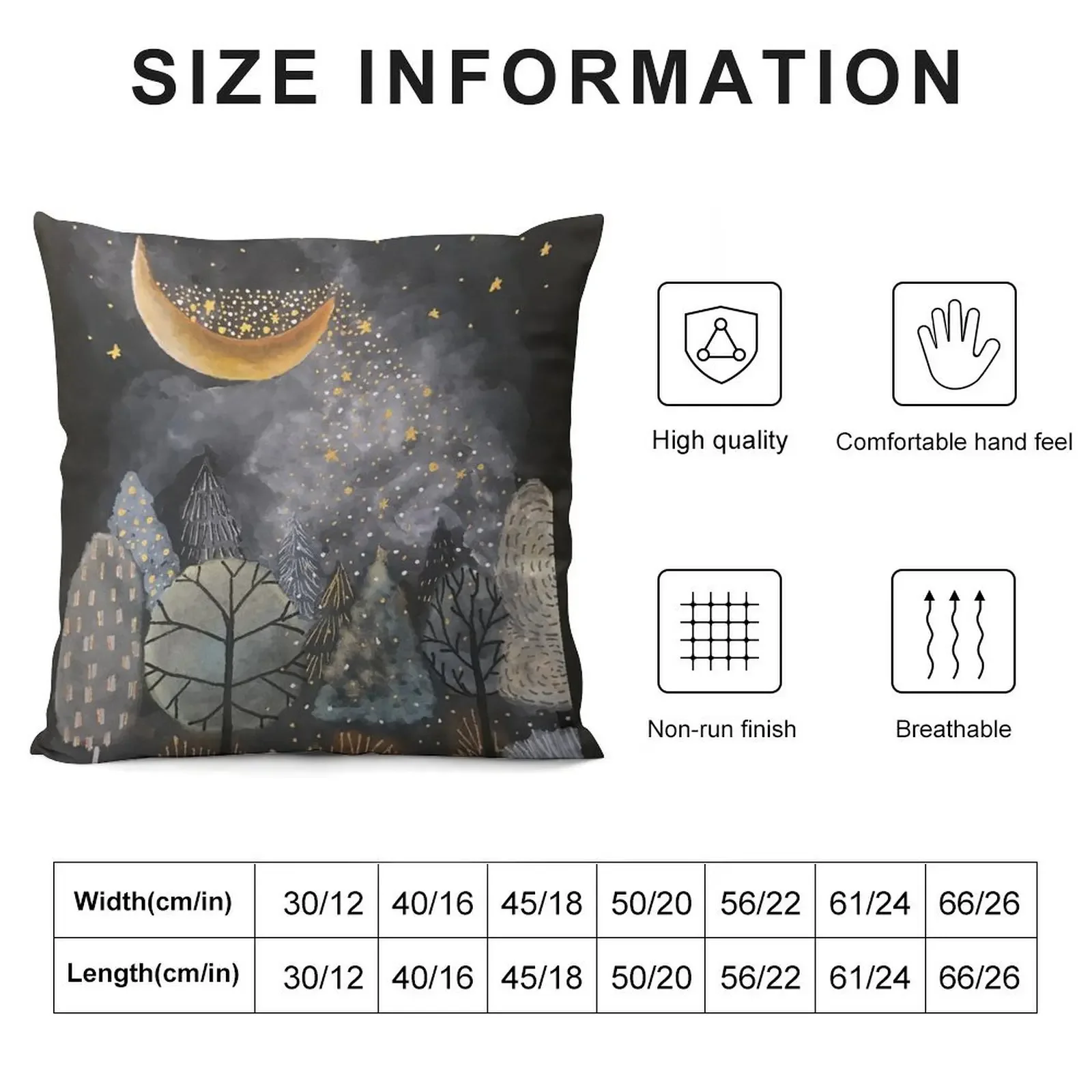 Black Night Sky Moon and Stars Mixed Media Watercolor Throw Pillow Ornamental Pillow home decor items pillow