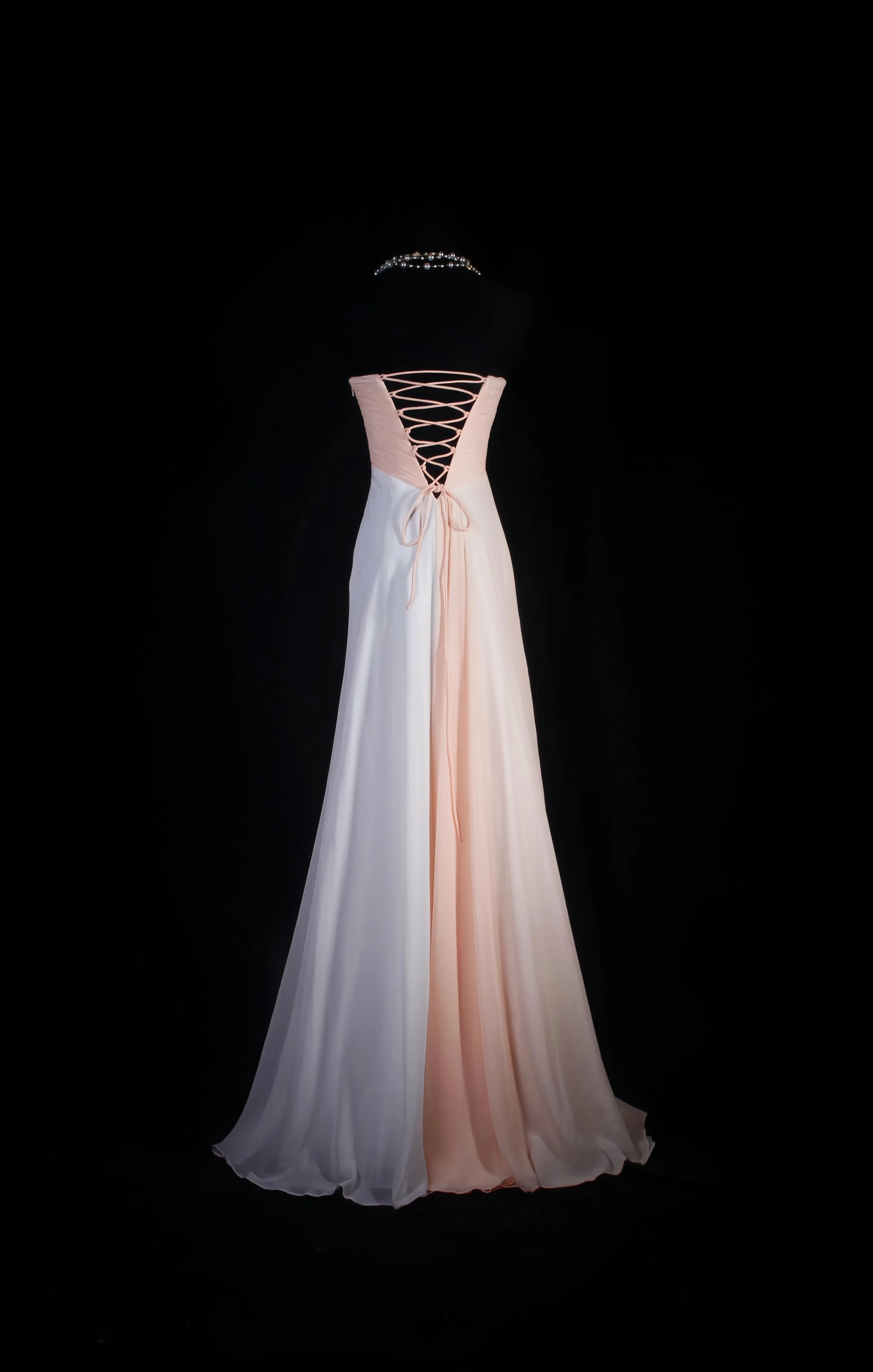 Vestido de noche elegante sin tirantes, Panel bicolor rosa y blanco, corte en A, escote corazón, sin mangas, sin espalda, vestido de celebridad