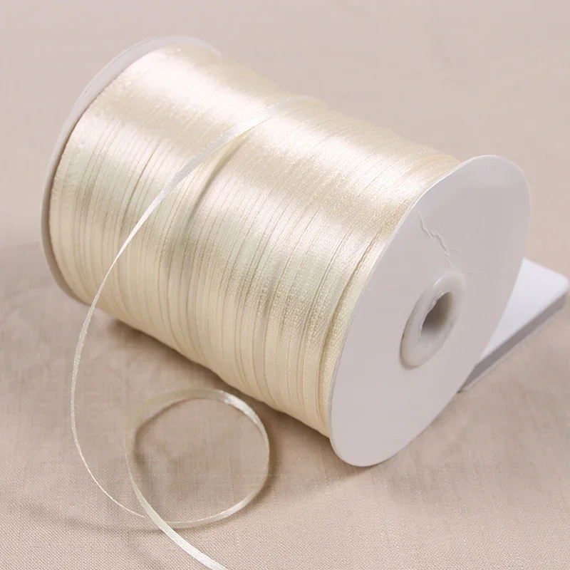 (91 meters/roll) Beige Single Face Satin Ribbon Wholesale Gift Wedding Christmas Decoration DIY Webbing Card Gift Wrapping