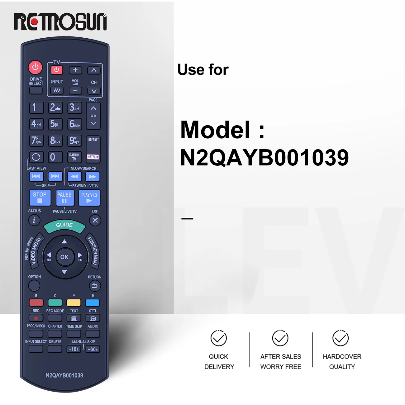 N2QAYB001039 Remote Control for Panasonic Blu-Ray Disc Recorder DMRBWT750 DMRBWT955 DMRBWT750GL DMRBWT955GL DMR-BWT750 DMR-BWT75