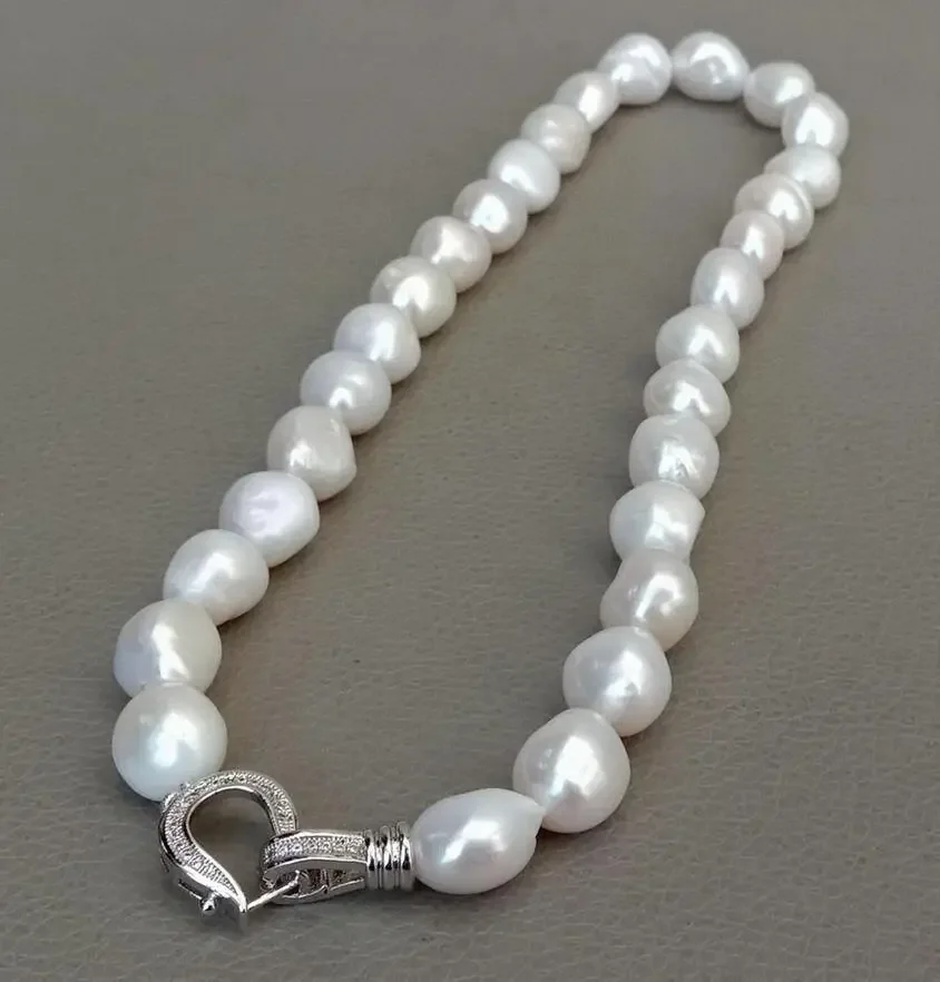 

AA natural Freshwater White Baroque Pearl Choker Necklace silver color clasp for Women Valentine's Day gift