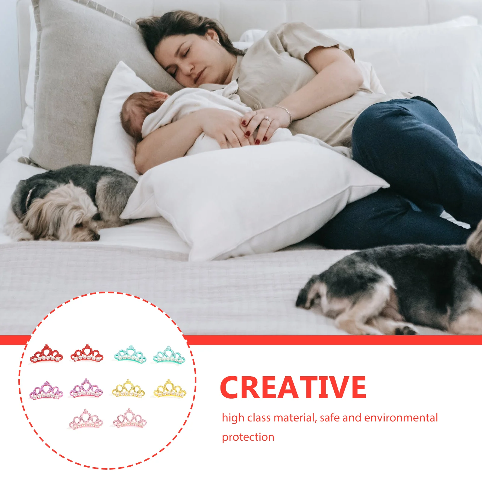 

10PCS Crown Clips for Dog Puppies Summer Hairpins Pearl Yorkie Hairpins Headwear Supplies Summer