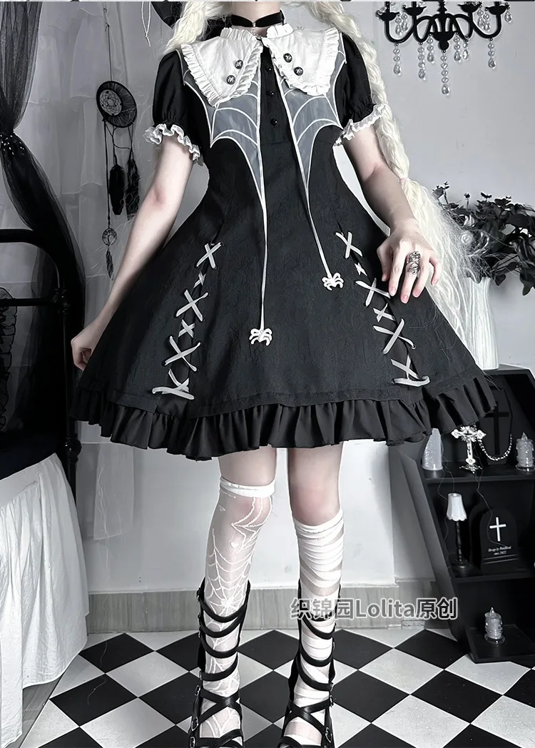 

New Original Design Japanese Gothic Black Dress Cross Holloween Punk Lolita Kawaii Mini Ball Gown Dress For Women