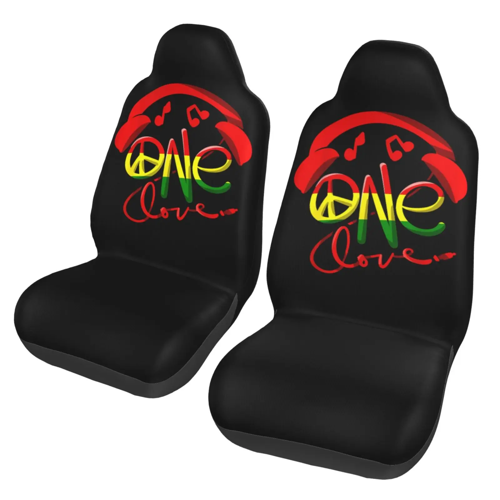 Rasta Reggae Retro Vintage Sunset Jamaica Vacation Pattern Car Seat Cover 2pcs Universal Front Protector Accessories Cushion Set
