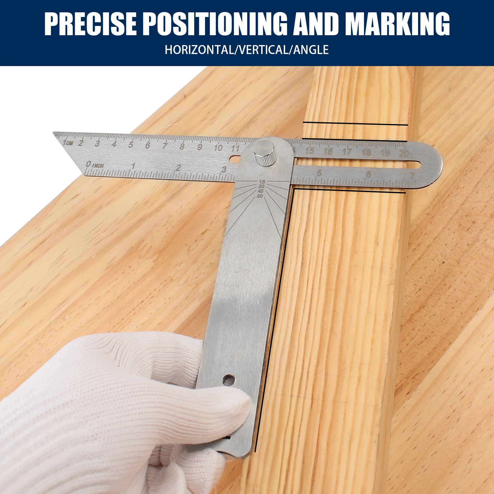 1Pc Woodworking Scriber Ruler High Accuracy T-Shape Multi-Angle Scribing Tool Stainless steel Movable Angle Ruler Woodworking Pr