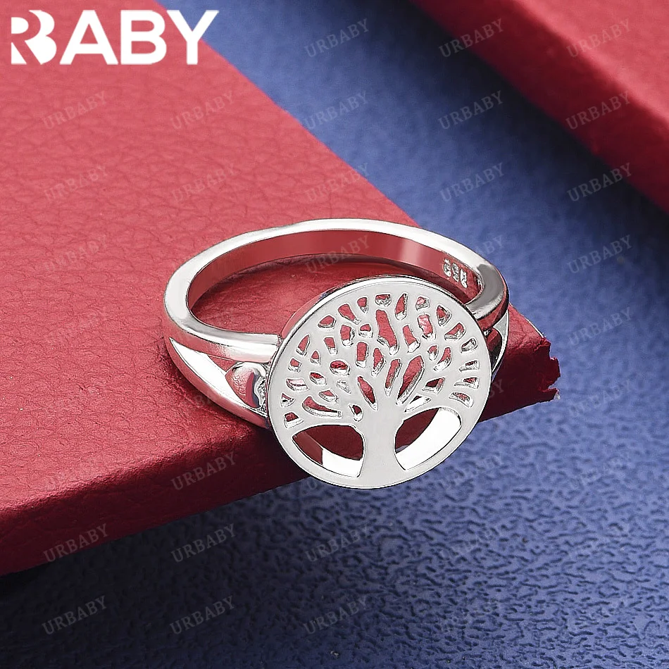 

URBABY 925 Sterling Silver Size 7-10 Round Tree Ring Fashion Jewelry Charm Grace Noble Wedding Accessories