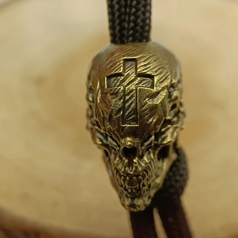 Cross Skull Head Brass Knife Beads EDC DIY Paracord Woven Bracelets Lanyard Pendants Accessories Outdoor Tool Hangings Trinkets