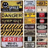 Smile Welcome WIFI Toile Vintage License Plate Store Wall Decor Restrooms Tin Sign Road Guide Metal Sign Painting Plaques Poster