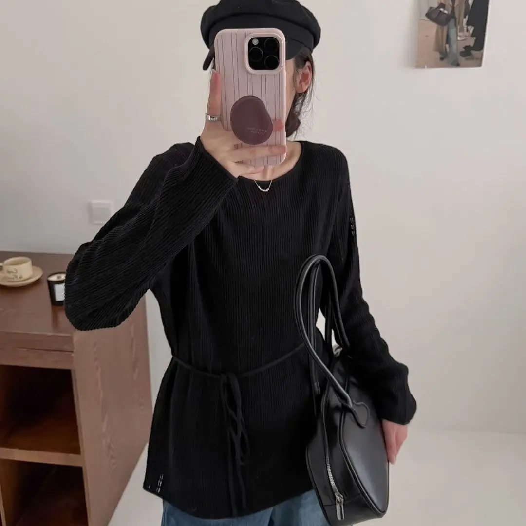 

Модный свободный вязаный свитер с круглым поясом Ne Long Sve Base Layer French Sle для похудения, осень 2022, женская мода