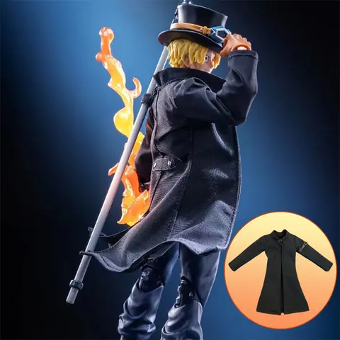 Anime One Piece SHF 1/12 Sabo Black Long Windbreaker Coat Clothes Action Figure Toys Model Accessory  Built In Iron Wire