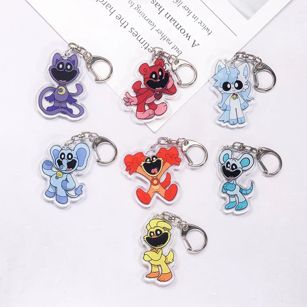 1/7 Piezas Llavero de acrílico de dibujos animados Poppy Playtime, accesorios para coche, bonito colgante para bolso, divertido colgante para mochila, regalos para amigos