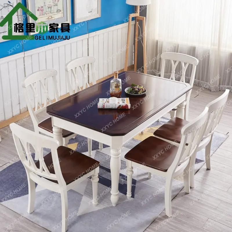 Rectangular dining table Rural pastoral simple furniture Household solid wood dining table