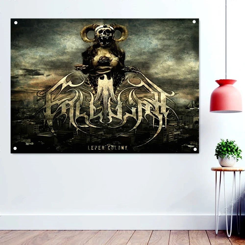 LEPER COLONY Scary Dark Art Flag Retro Wall Hanging Cloth Rock Band Death Metal Music Posters Skull Tattoo Banner Interior Decor