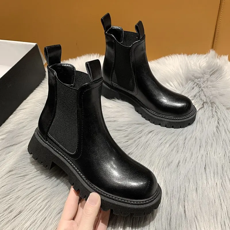 Autumn Winter Chelsea Boots Women 2022 Platform Brown Black Beige White Ankle Boots For Women Fur Short Chunky Punk Gothic Shoes