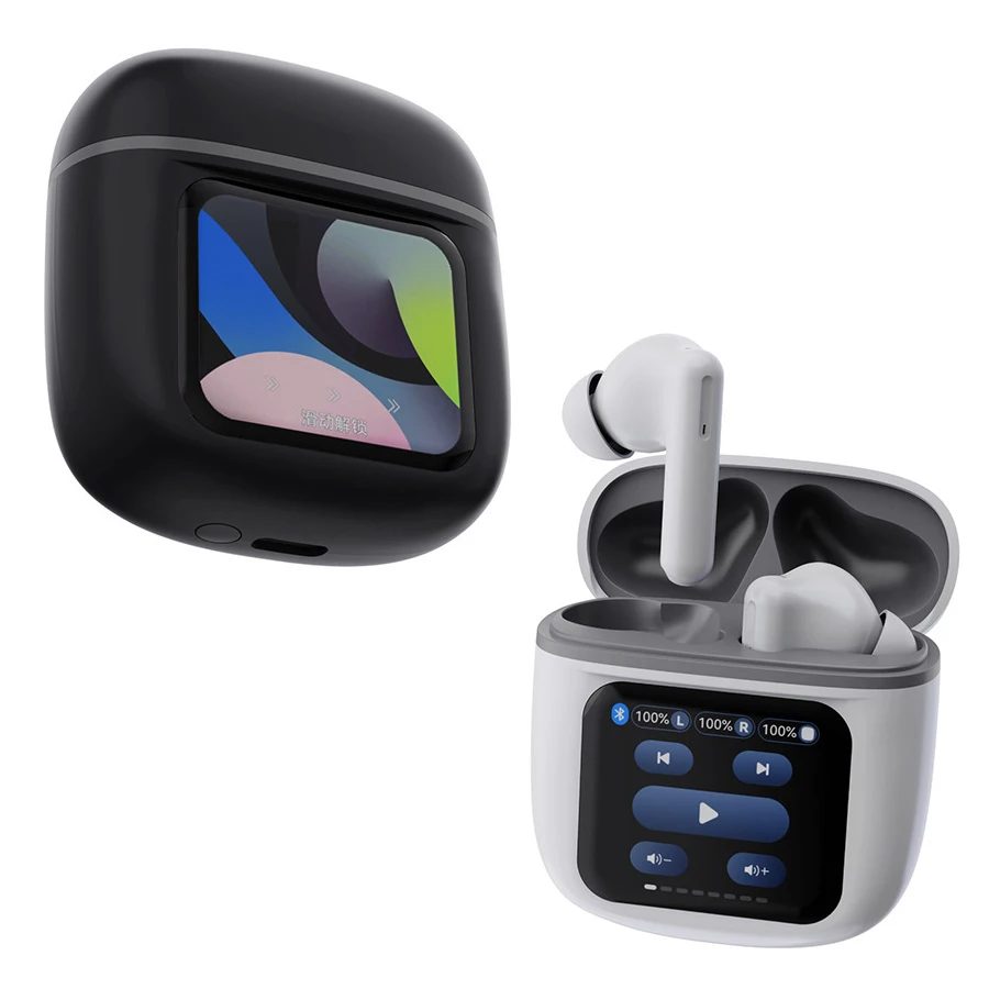 

1101 1.75-Inch LCD Full-Color Touch Earbuds 4 Microphones AI Adaptive Noise Cancelg Earphones With 13 Screen Functions