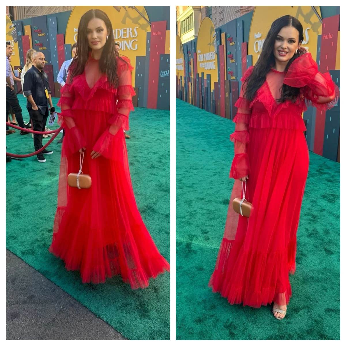 Customized Evening Dress Classic Red Chiffon O-Neck Long Sleeves Prom Gowns Elegant Straight Floor Length Ruched Party Dresses