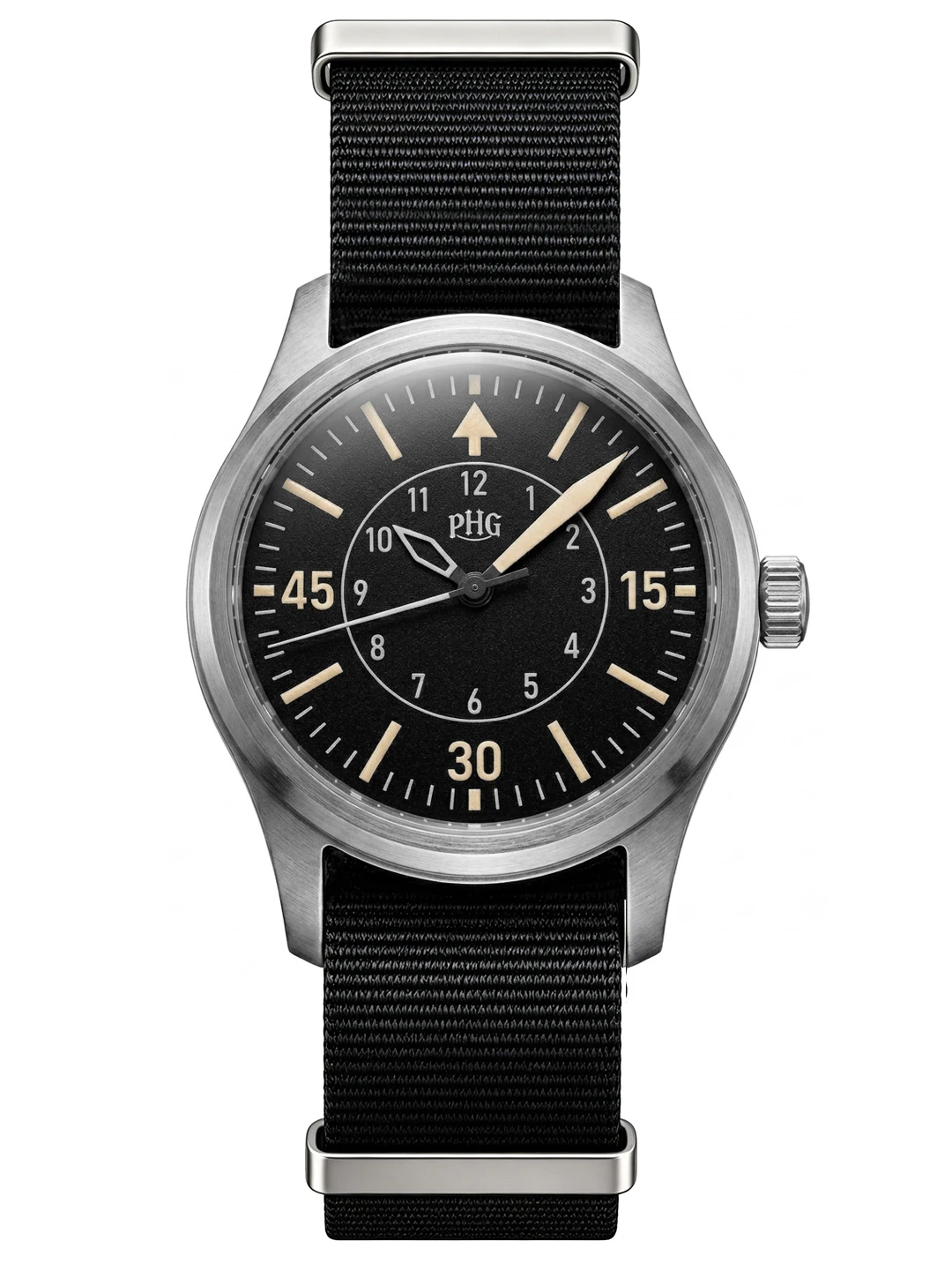 PHG FL‑883 Men Vintage Military Quartz Watch 36mm Pilot Field Watch Luminous Waterproof Nylon Strap Retro Gift for Men