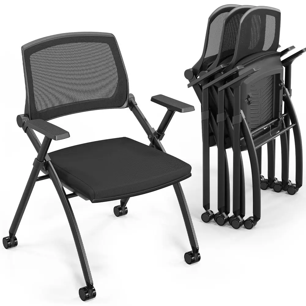 

4 Pack Stackable Conference Room Chairs with Wheels, Folding Office Chair with Rebound Back, Padded Seat for Training Room, Gue